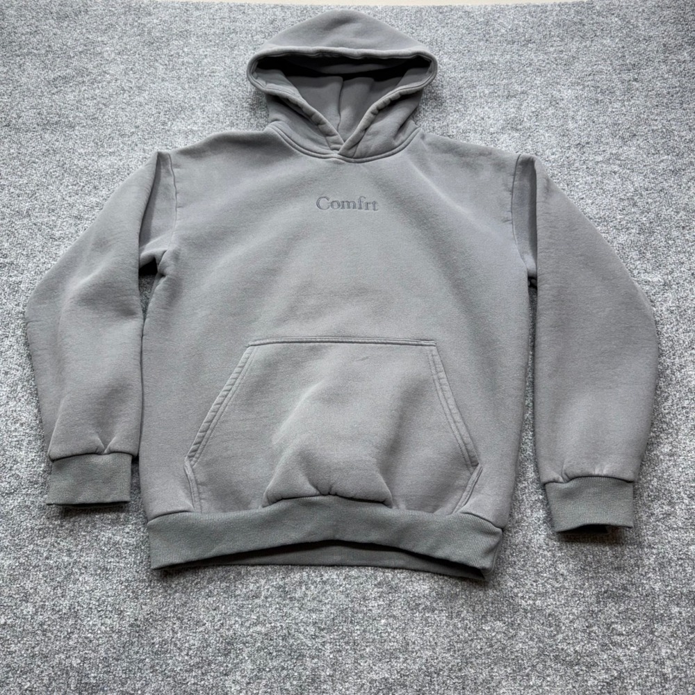 Comfrt Mens Gray Embroidered Logo Pullover Fleece Hoodie Size M